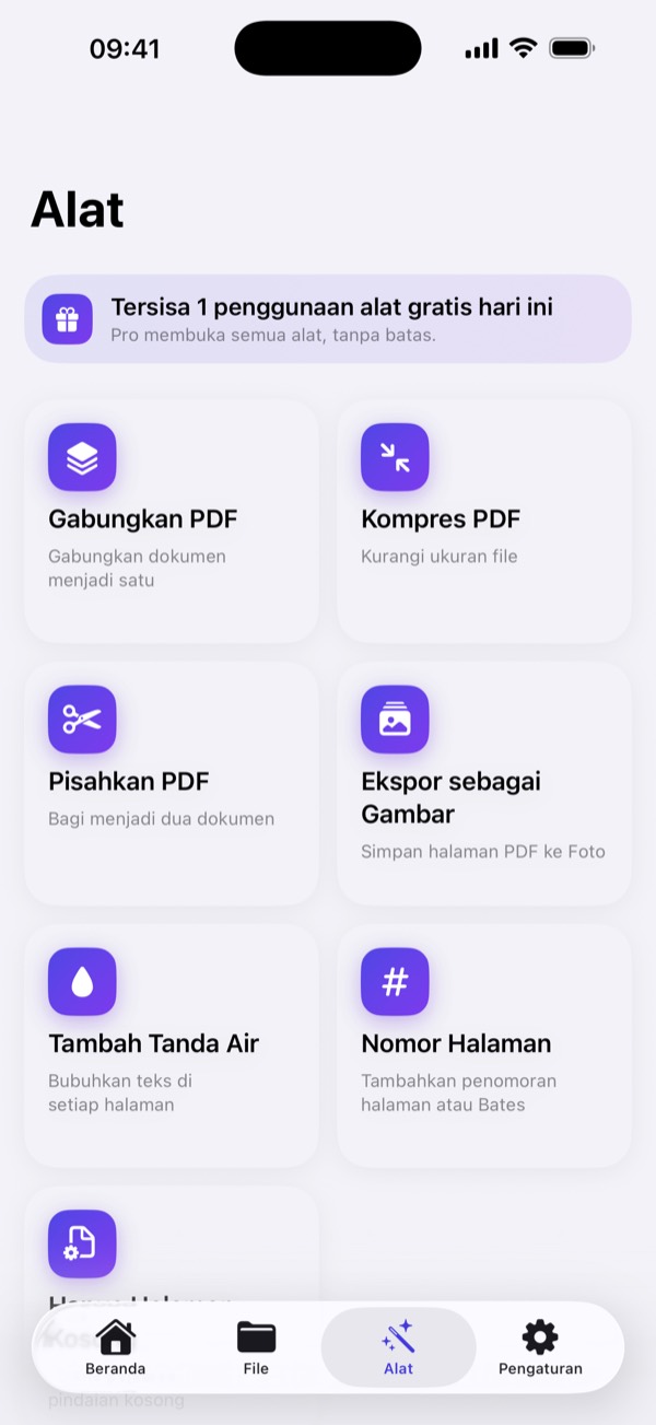 Alat PDF: gabung, kompres, pisah, dan tanda air