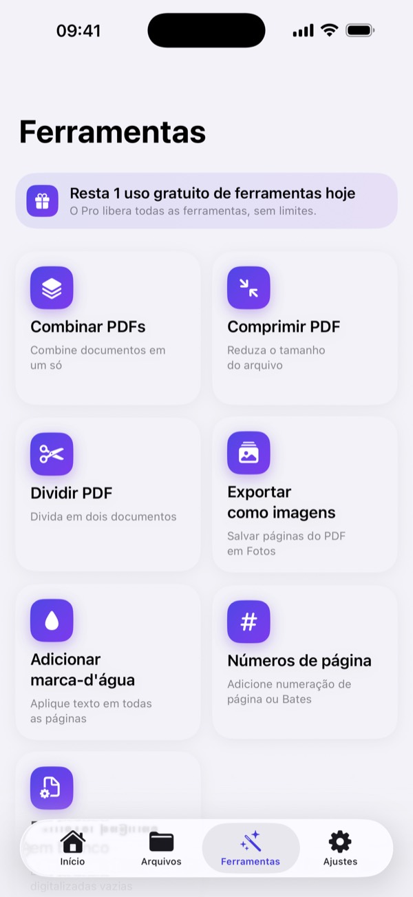 Ferramentas PDF: juntar, comprimir, dividir e marca d'água
